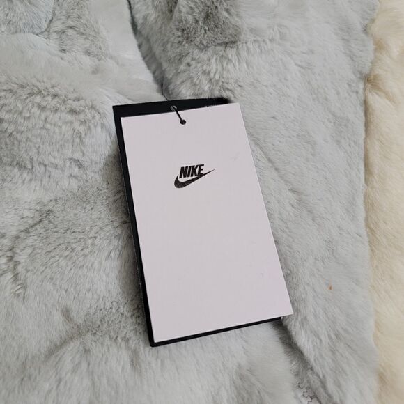 Nike Sportswear Faux Fur Swoosh Jacket Photon Dust Grey Giant Logo Dunk Low L - Picture 3 of 16